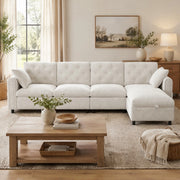 Divano letto modulare angolare con contenitore in poliestere beige configurabile a sinistra o destra 281 × 132 × 86 cm