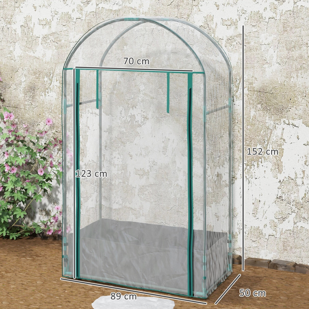 Serra a Parete per Piante con Sacco e Porta Avvolgibile, Struttura in Acciaio e Plastica PE Trasparente, per Giardino e Balcone, 89x50x152 cm
