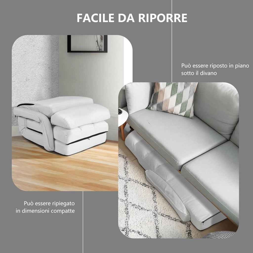 Poltrona Divano con 5 Livelli Regolabili, Sedia da Terra con Braccioli e Cuscino, Struttura in Acciaio, Multifunzione e Pieghevole per Soggiorno Camera da Letto, 55x66x71 cm (Bianco)