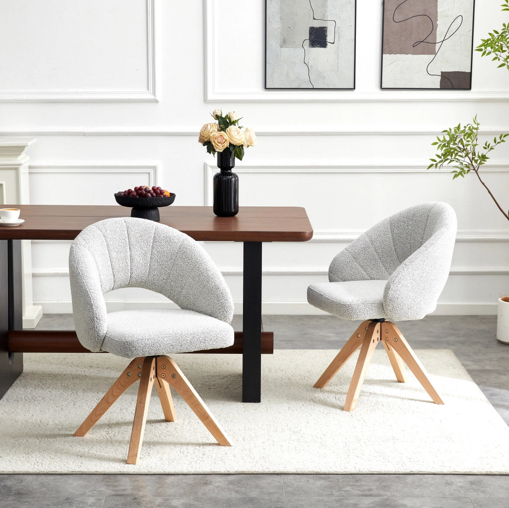 Set di 2 sedie da pranzo girevoli a 360° in tessuto grigio chiaro, stile retrò
