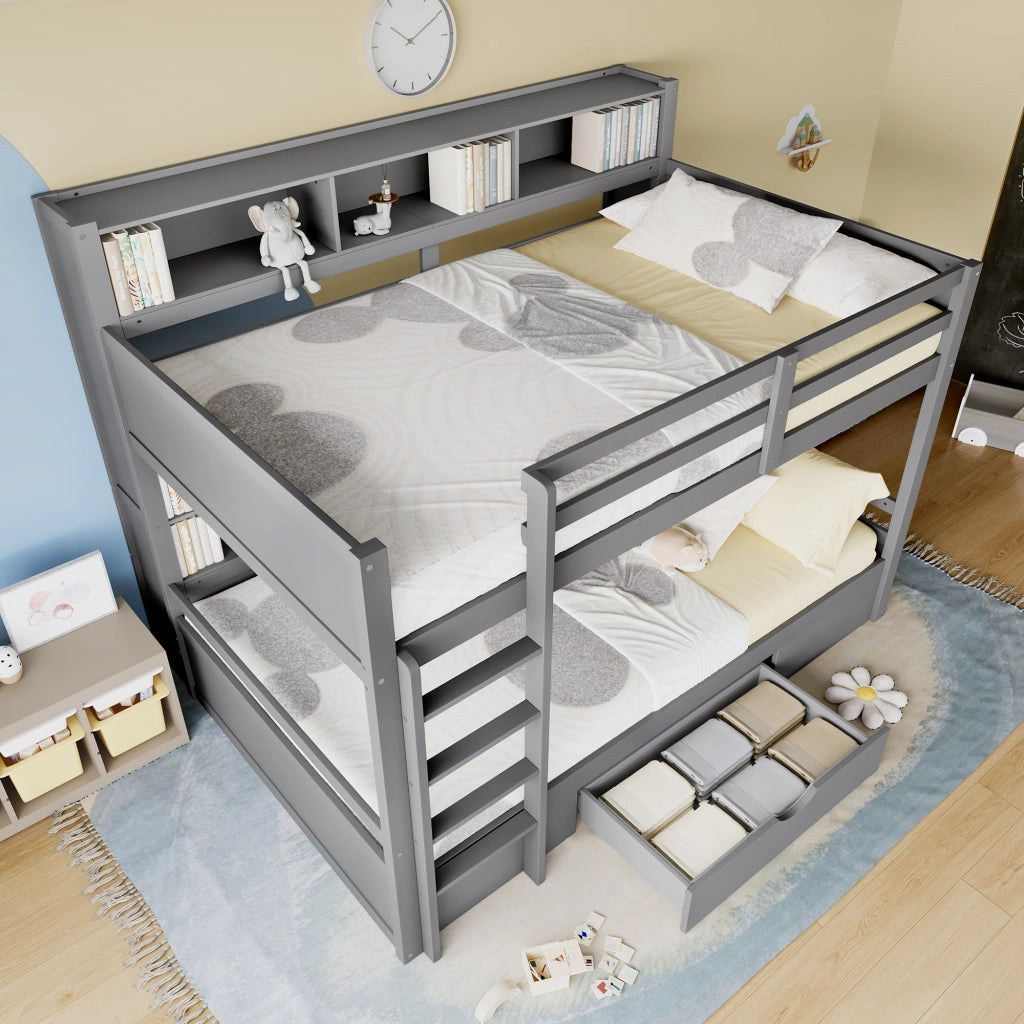 Letto a castello 90x200 cm (90x200 cm) per bambini con cassetti, vani contenitore, senza materasso - Grigio