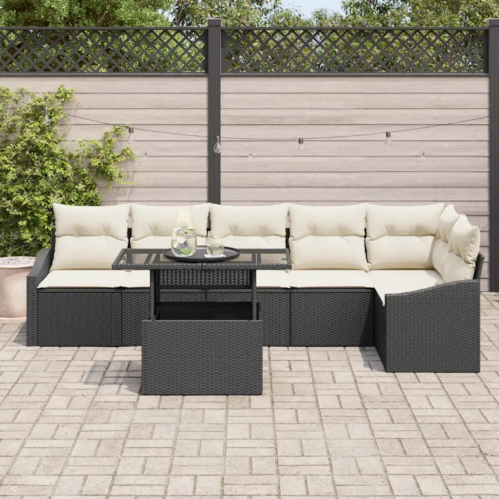 Set Divano da Giardino con cuscino 7 pcs Nero e crema