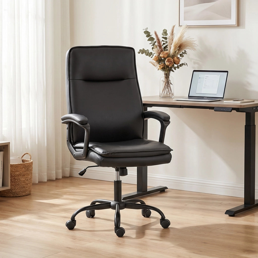 Sedia da ufficio ergonomica ¨C Minimal ¨C nero, PU, altezza regolabile