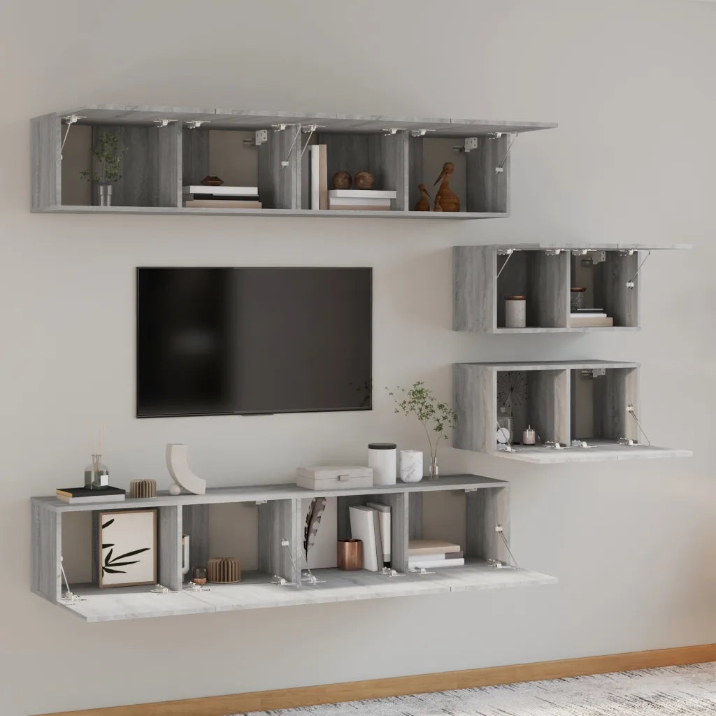 Set di Mobili Porta TV 6 pz Grigio Sonoma in Legno Multistrato 3114604