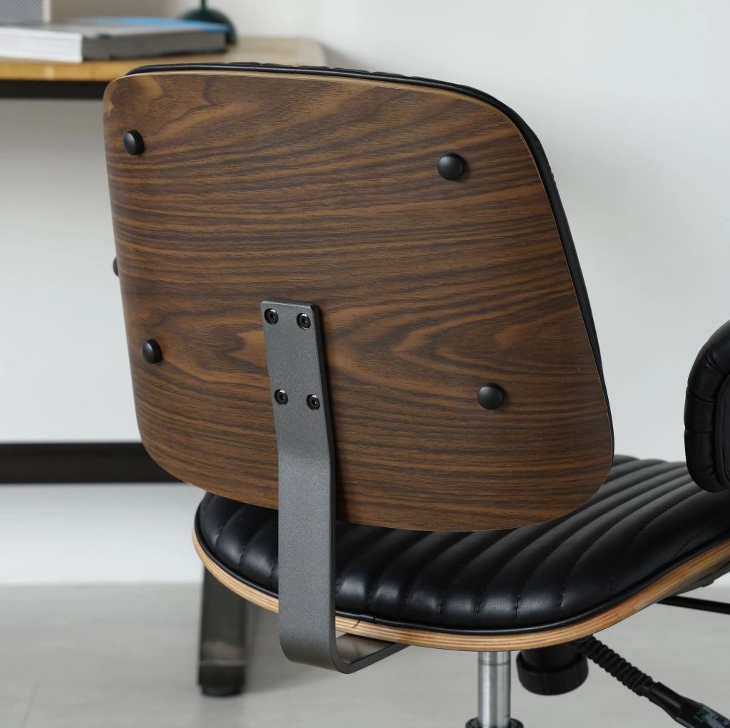 Sedia da ufficio girevole con ruote in similpelle PU nera e base in metallo