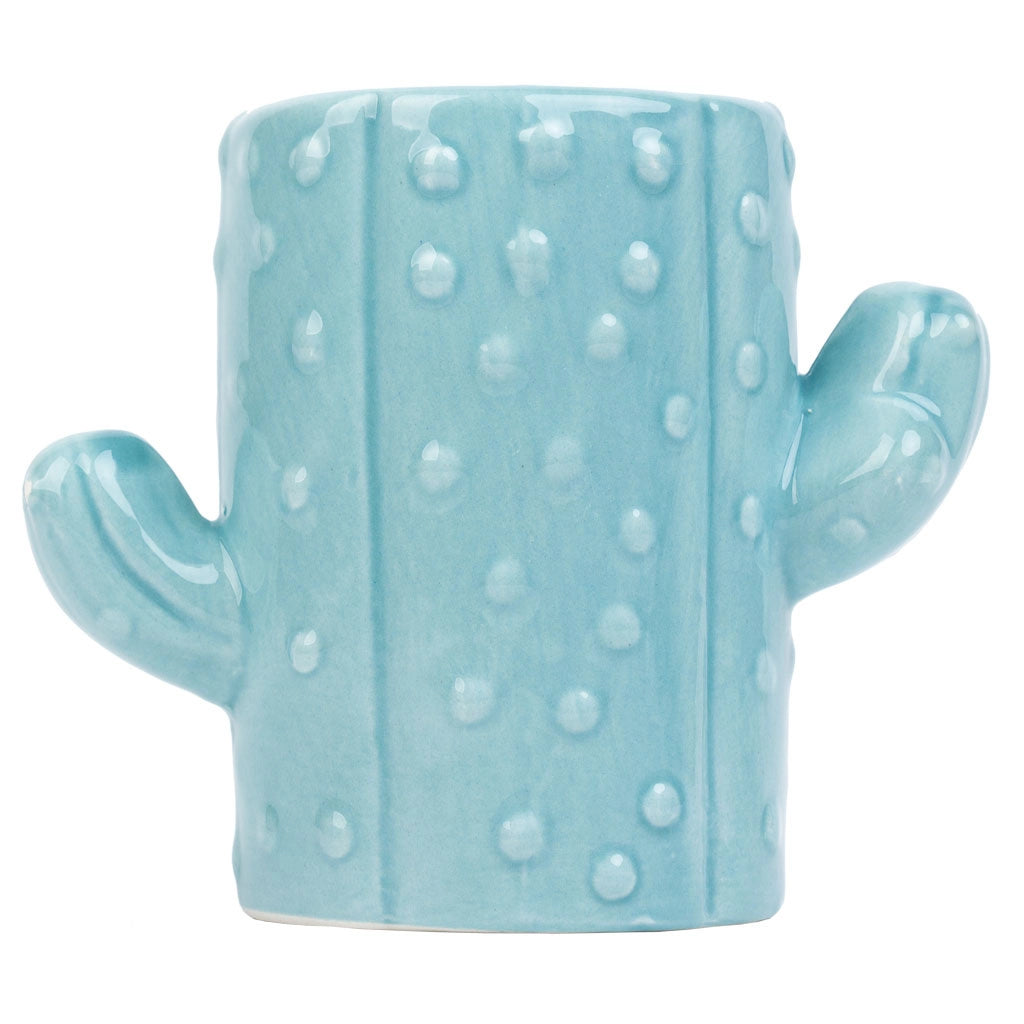 Portapenne cactus in ceramica blu 13,5x7,8x11h