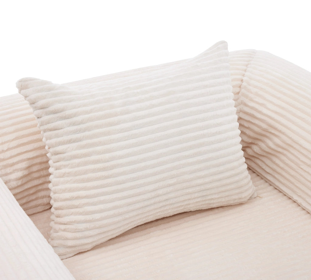 Poltrona letto singola trasformabile in velluto a coste beige con cuscino per ospiti e relax