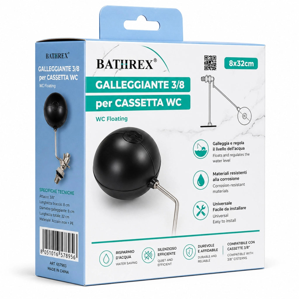 GALLEGGIANTE 3/8 PER CASSETTA WC UNIVERSALE BAGNO CON ASTA E SFERA SCARICO 32CM