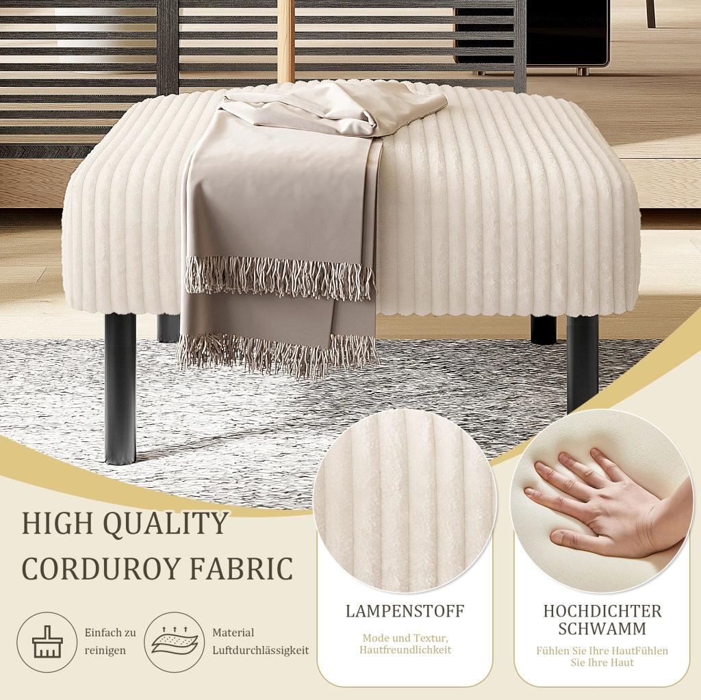 Pouf in velluto a coste con struttura metallica – 56x51x39 cm – versatile come poggiapiedi, seduta o tavolino