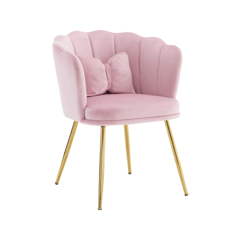 Set 6 sedie in velluto rosa 63x58x77 cm con cuscini a farfalla