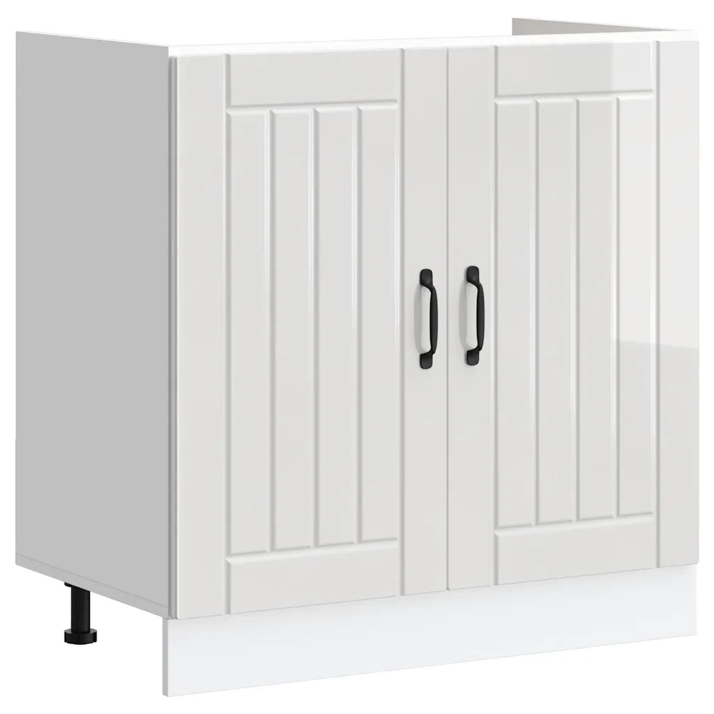 Mobile Base Lavello Lucca Bianco Lucido in Legno Multistrato 853689