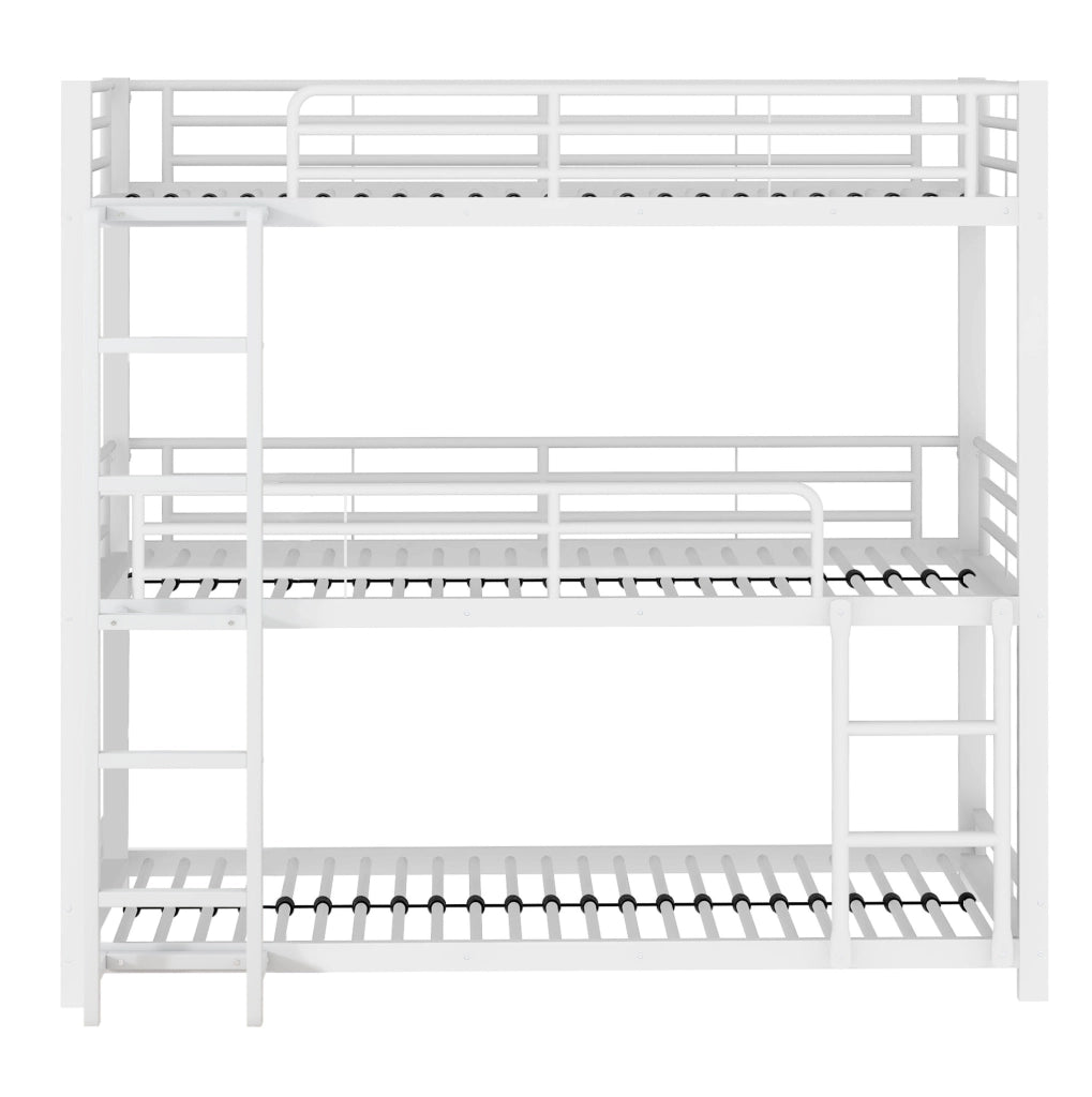 Letto a castello triplo in metallo 90 x 200 cm con scala fissa; bianco
