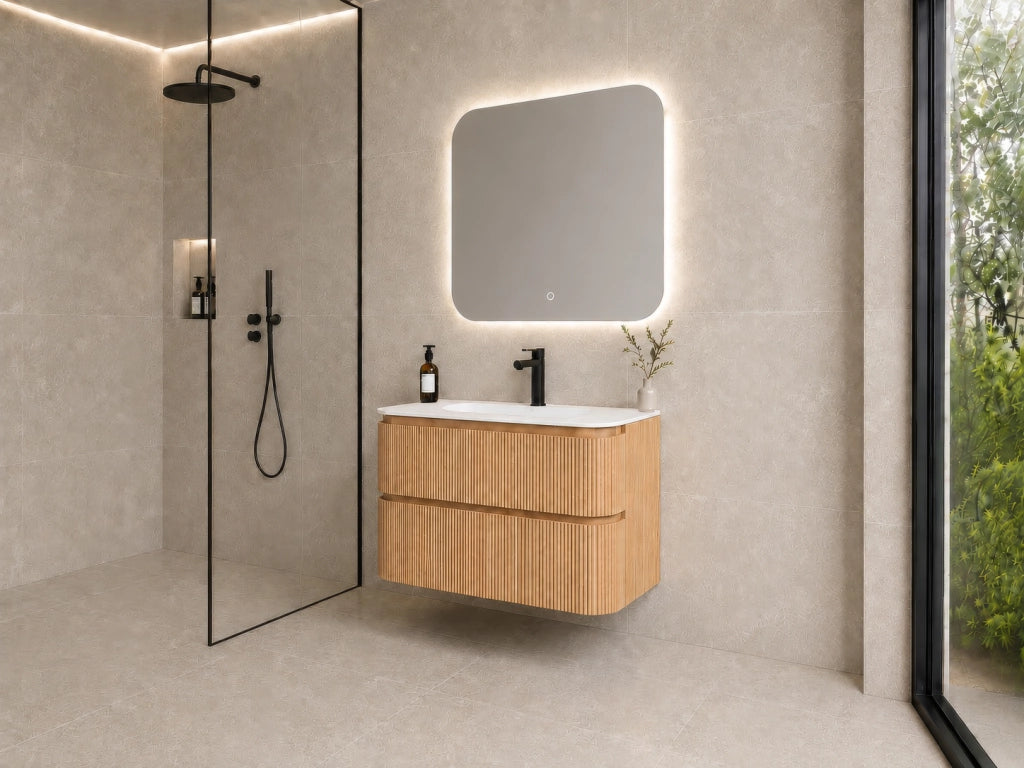 Limpido Design Base 80cm Rovere Puro Lavabo Specchio retro illuminato