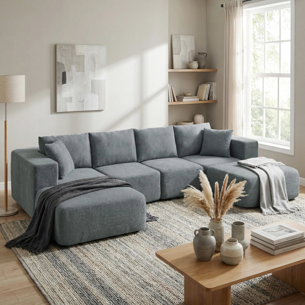 Divano Angolare Modulabile 3 Posti ¨C Xylo ¨C Tessuto Effetto Velluto Grigio Scuro 294x165x70 cm