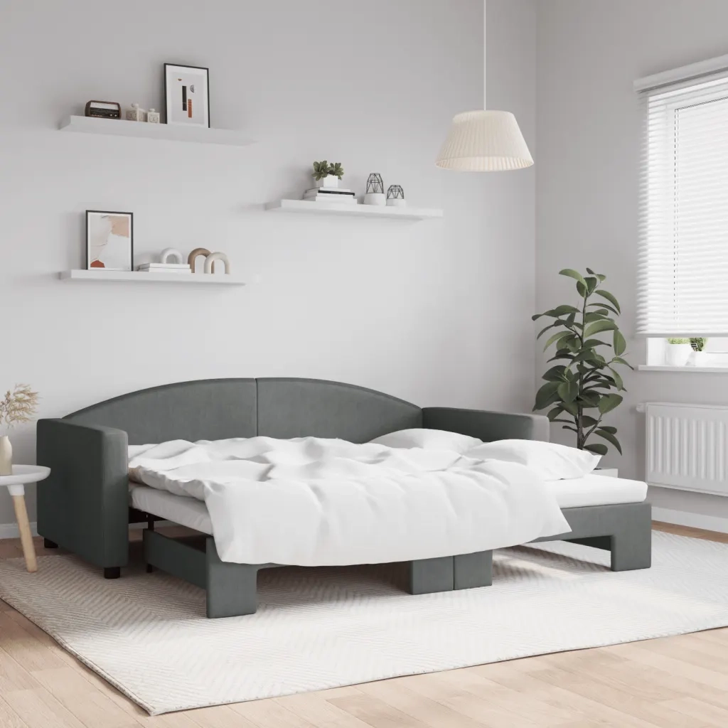 Divano letto | Sof¨¤ letto | Letto singolo Estraibile Grigio Scuro 90x190cm Tessuto