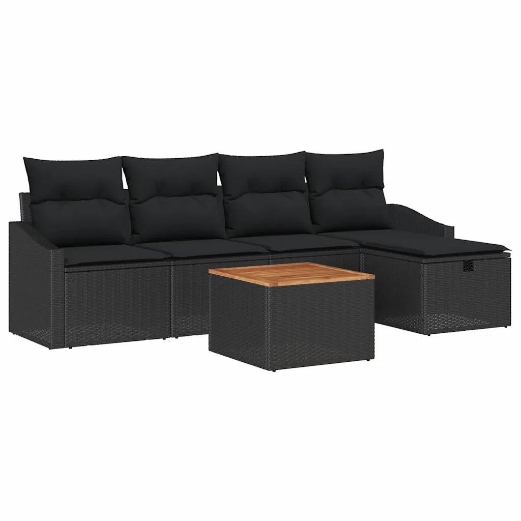 Set Divano da Giardino con cuscino 6 pcs Nero Poly Rattan 3360894