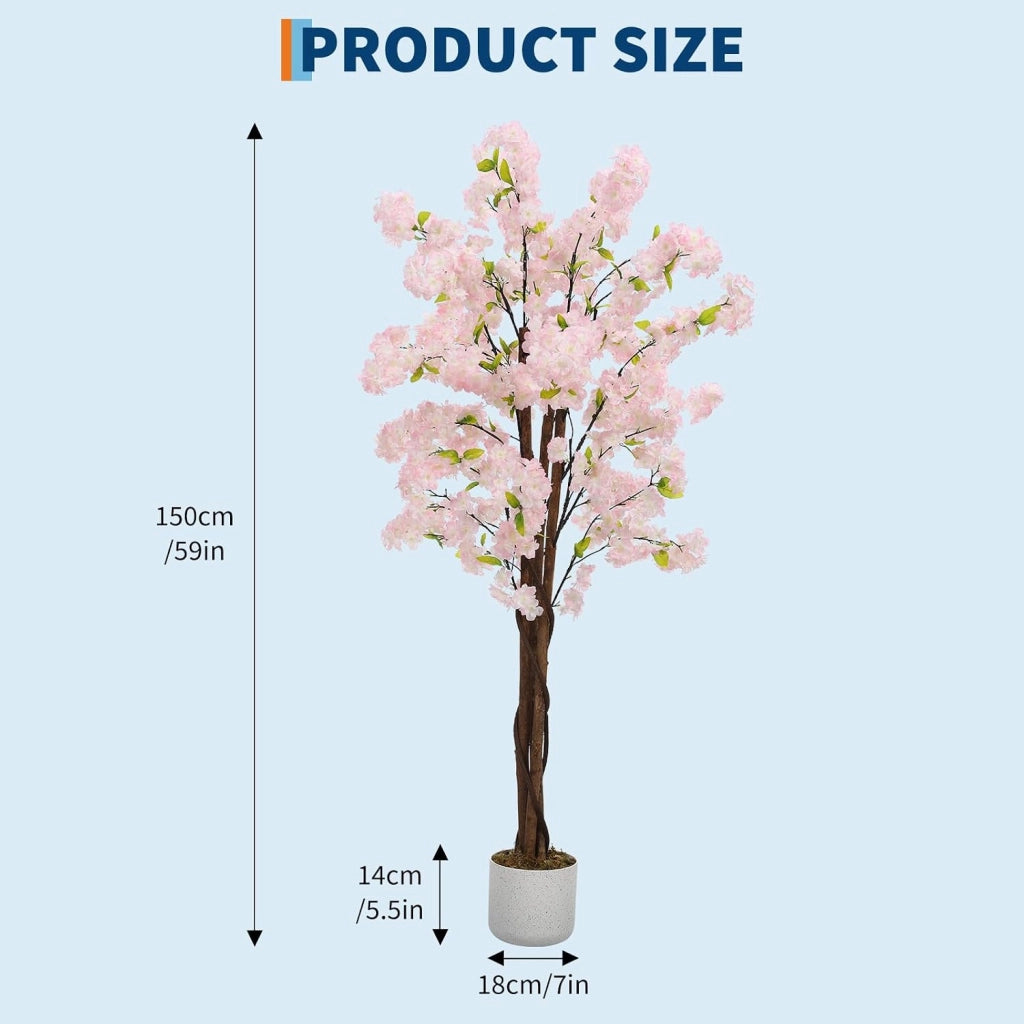Albero di Ciliegio Sakura Artificiale 150 cm con Fiori Rosa per Casa e Ufficio