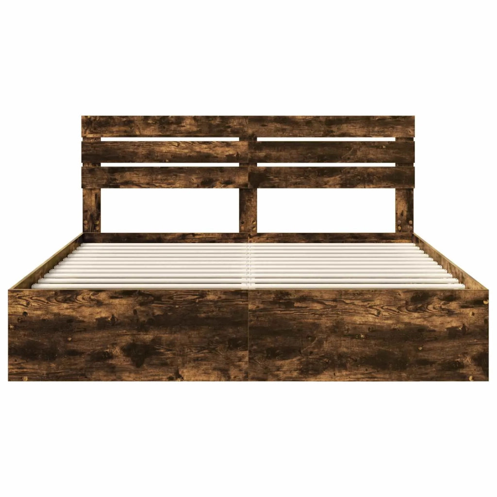 Letto matrimoniale | Letto per adulti | Struttura del letto Rovere fum¨¦ 200 x 200 cm Pino massello