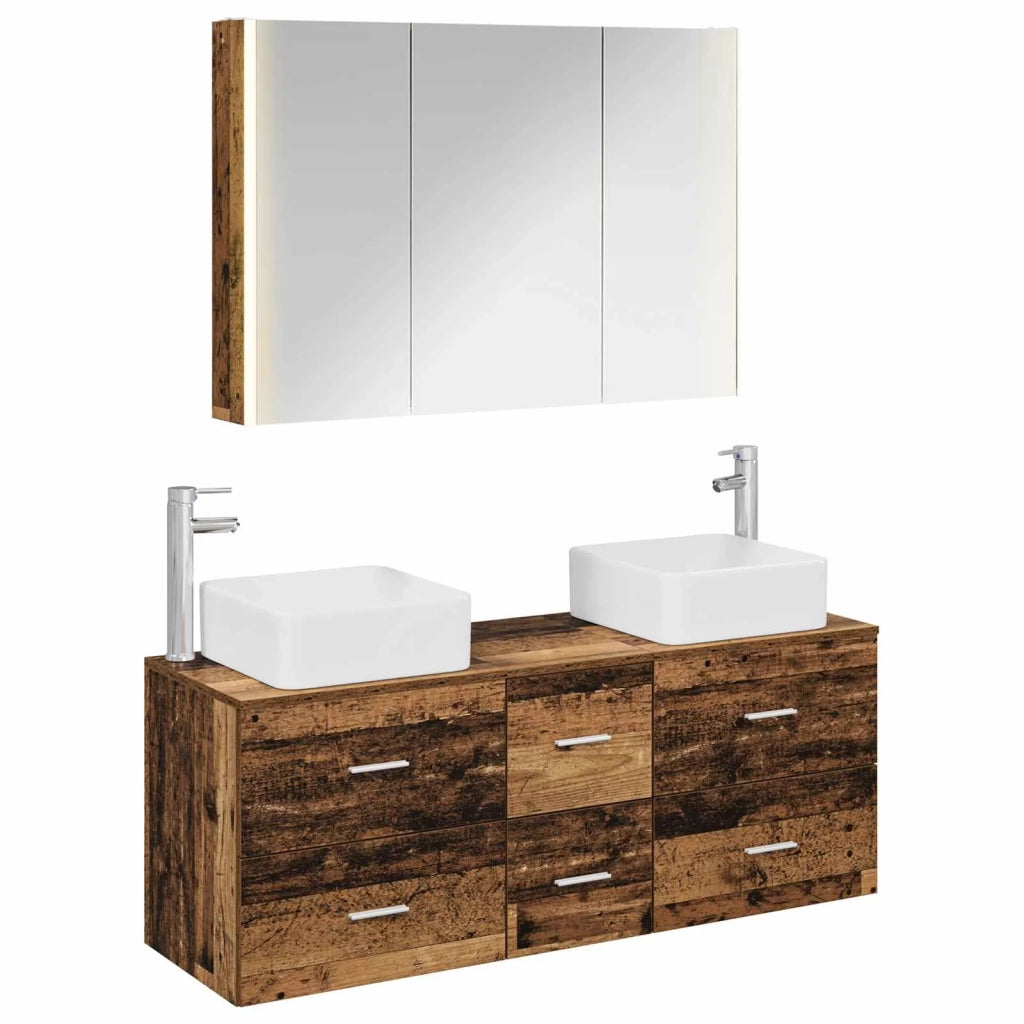 Set di mobili per il bagno 4 pz Legno antico 3406789