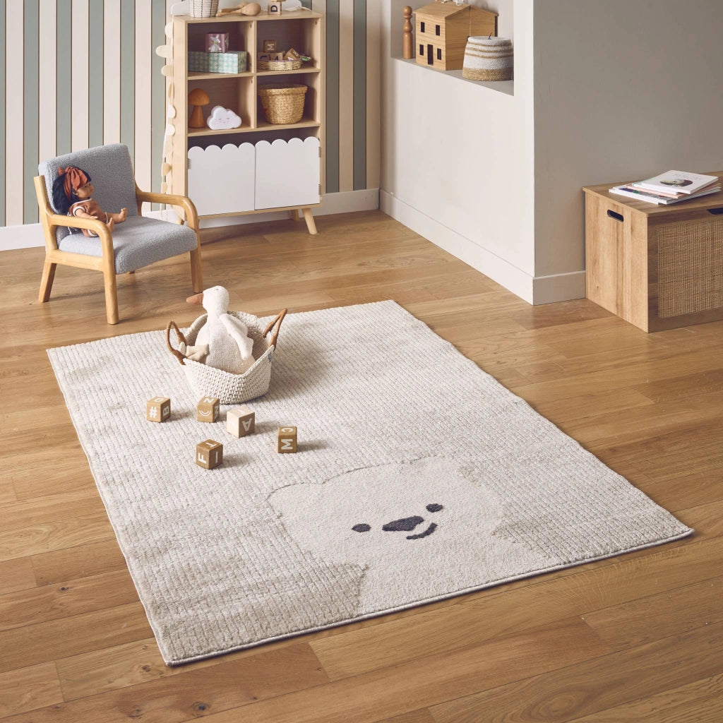 Tappeto per bambini beige/crema, piccolo tappeto con orsetto