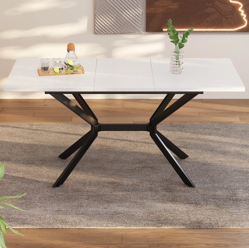 Tavolo da pranzo allungabile bianco 120-160x80 cm con gambe in metallo nero, per 4-6 persone