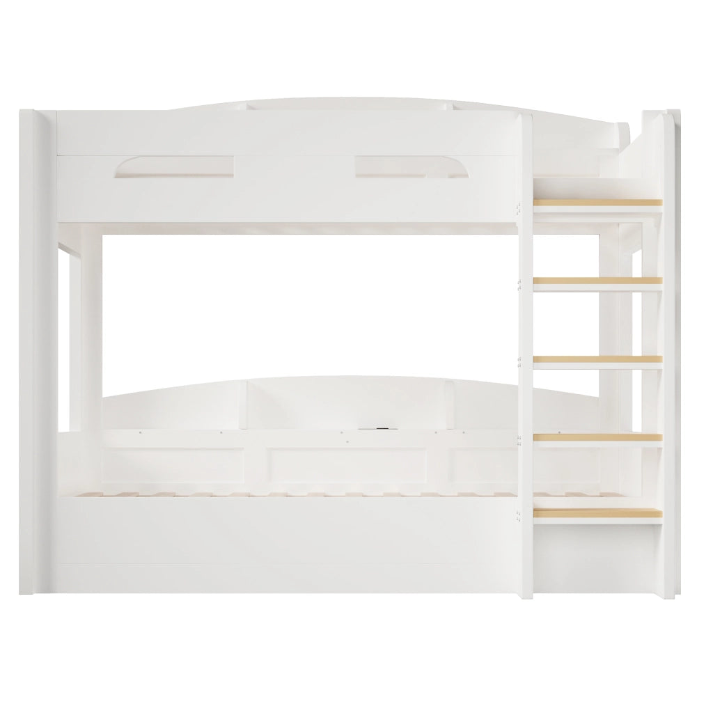 Letto a castello due posti 90 × 200 cm con presa USB e ripiani laterali in legno e MDF