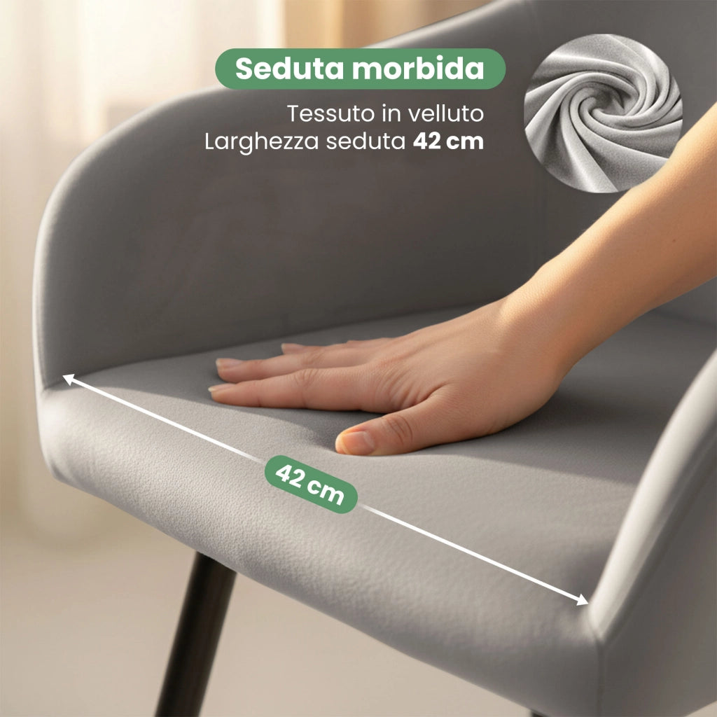 Set di 4 Sedie in velluto liscio ESTELLE Grigio gambe nere