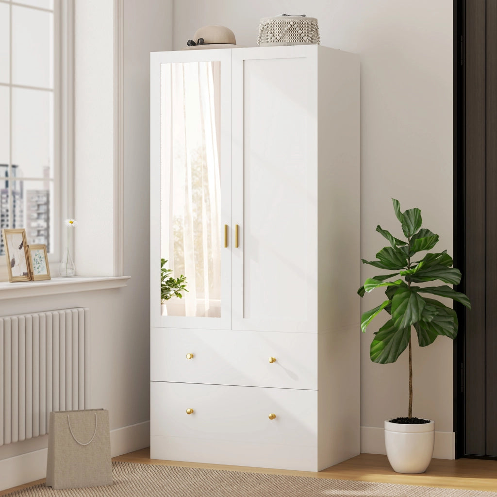 Armadio con specchio 2 ante 2 cassetti ¨C zephmum ¨C 80x50x180 cm bianco
