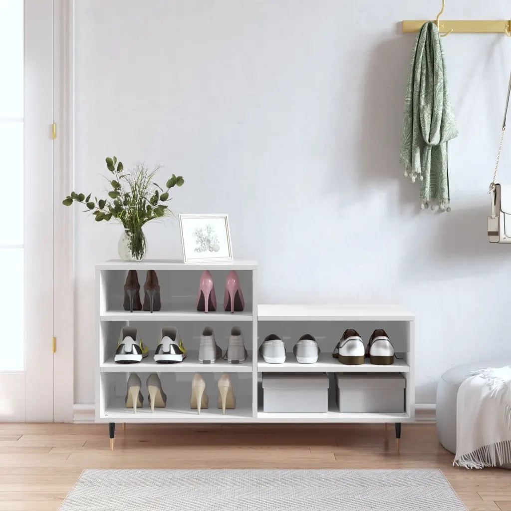 Scarpiera-Scaffale per scarpe Bianco Lucido 102x36x60 cm in Legno Multistrato 927509