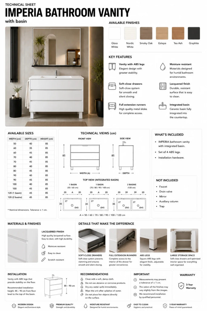 Mobile bagno con lavabo ORIGENBATH IMPERIA senza specchio 120x45 cm doppio lavabo estepa