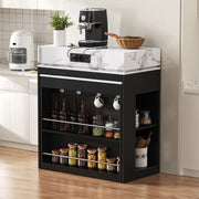 Isola cucina nera con ruote, tavolo da pranzo allungabile con piano pieghevole, prese e ganci integrati, ideale per cucina e sala da pranzo