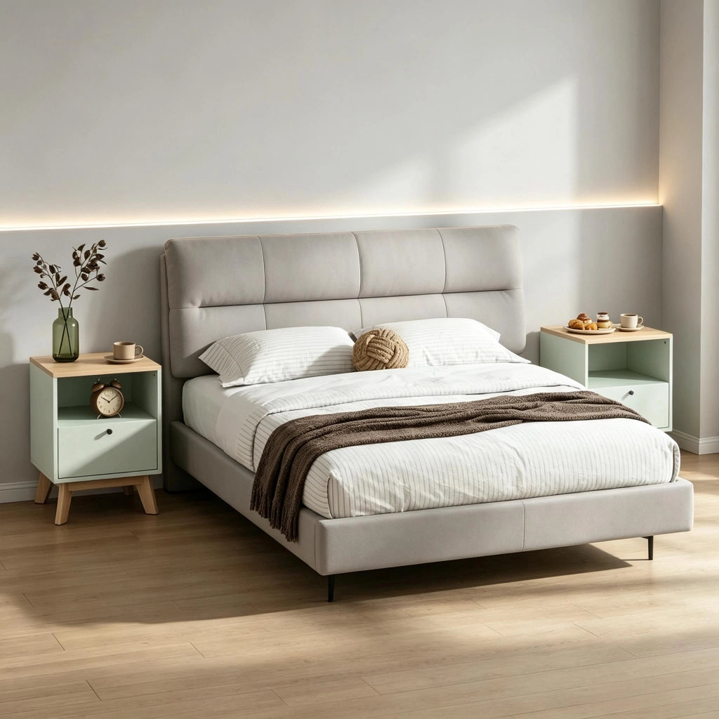 Set di 2 comodini moderni con cassetto e vano a giorno 40x40x55 cm verde chiaro