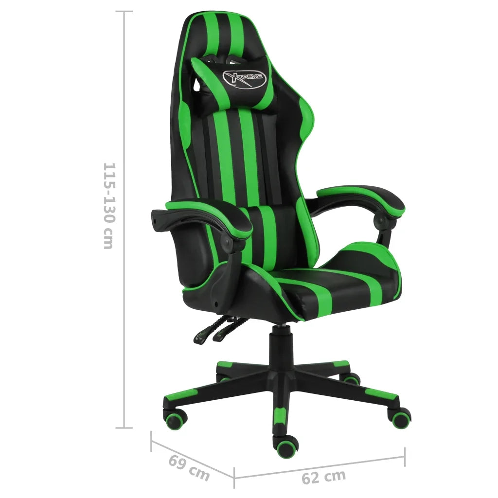Sedia da Ufficio | Sedia da Gaming Nero e Verde in Similpelle