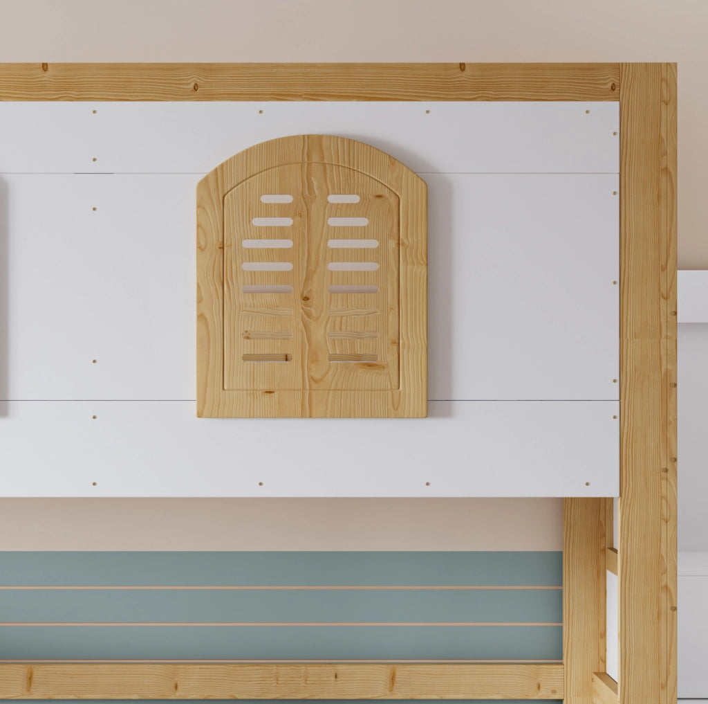 Letto a soppalco 90x200 cm con scala contenitore e spazio gioco, bianco naturale