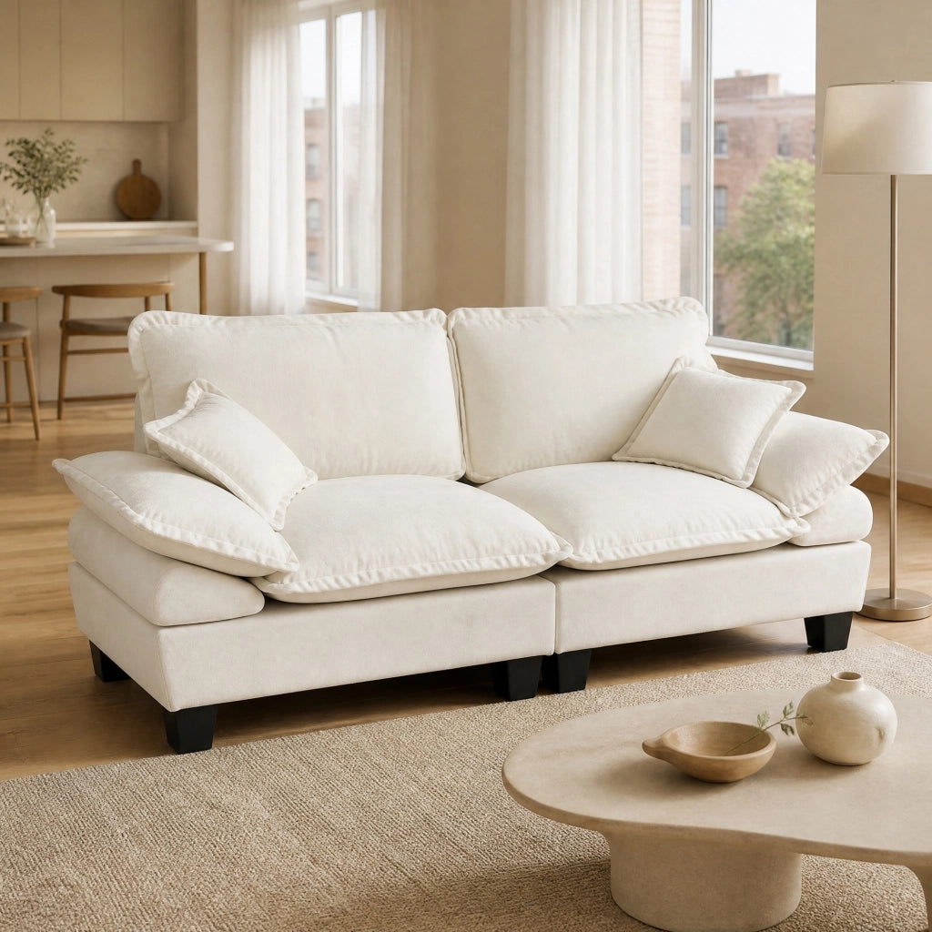 Divano modulare 2 posti - con braccioli curvi e seduta imbottita - in chenille beige