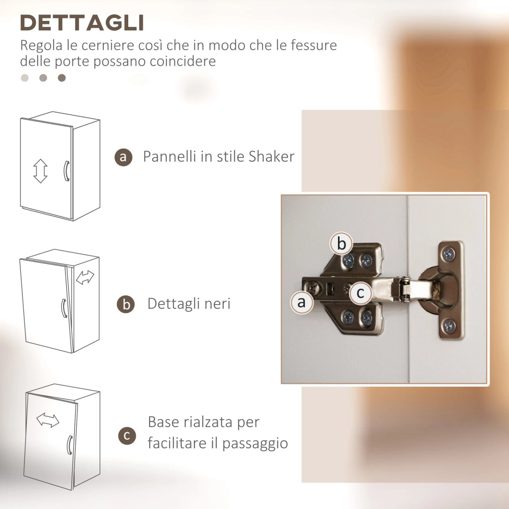 Mobile Dispensa da Cucina in Legno con 5 Ripiani Regolabili e 4 Ante, 60x30x170.5 cm, Bianco e color Legno