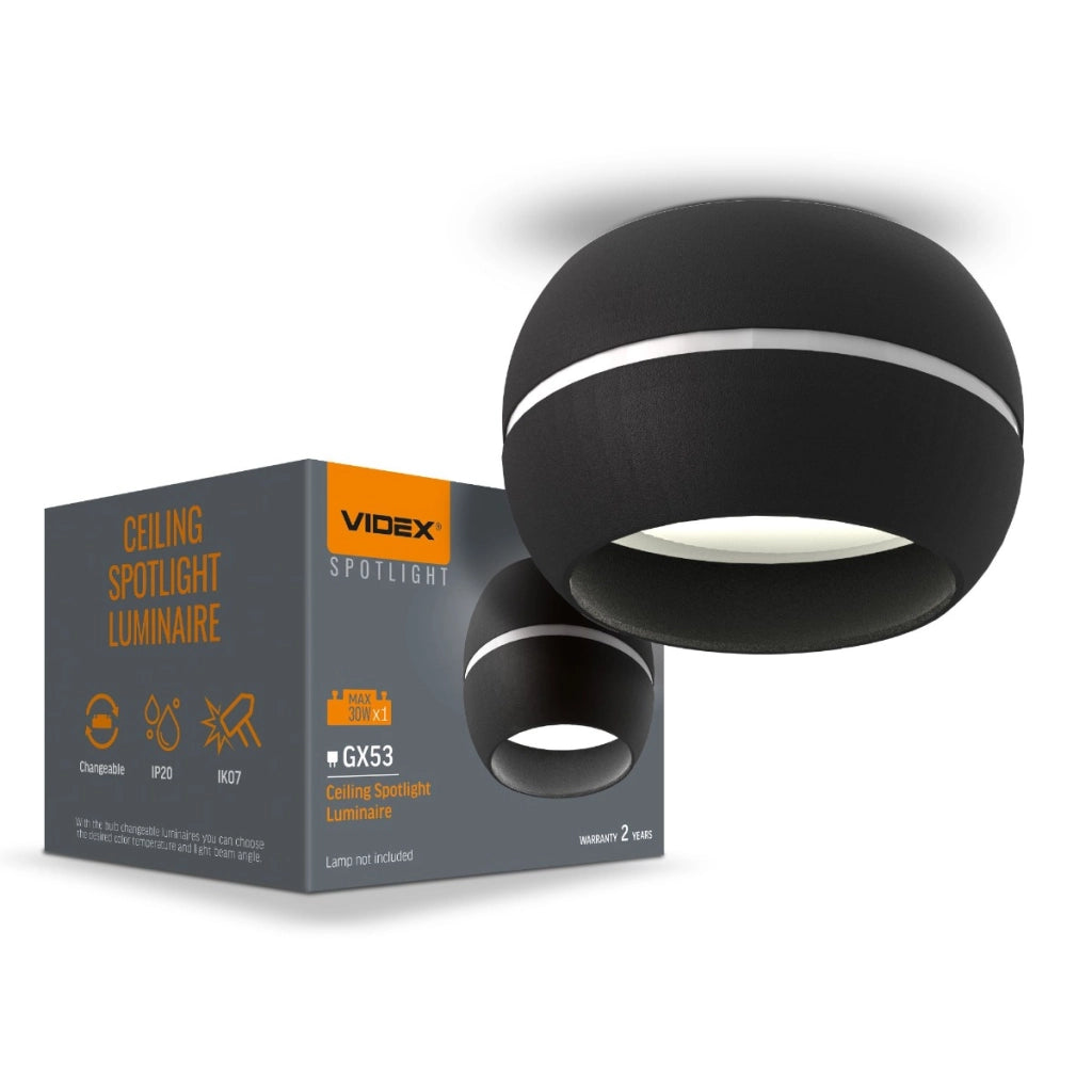 Faretto da incasso a soffitto nero GX53 Videx Spotlight
