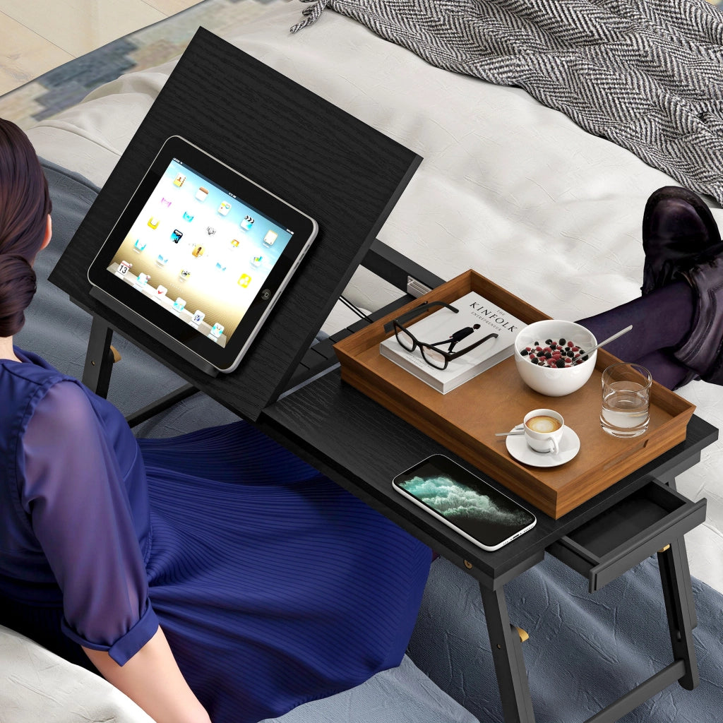 Tavolino da letto pieghevole regolabile in bamb¨´ per laptop con piano inclinabile ¨C Xylo ¨C 83,5x33x34cm nero