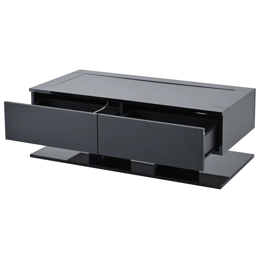 Tavolino da caff¨¨ 100x50x35 cm con 2 cassetti, LED e vetro temprato nero