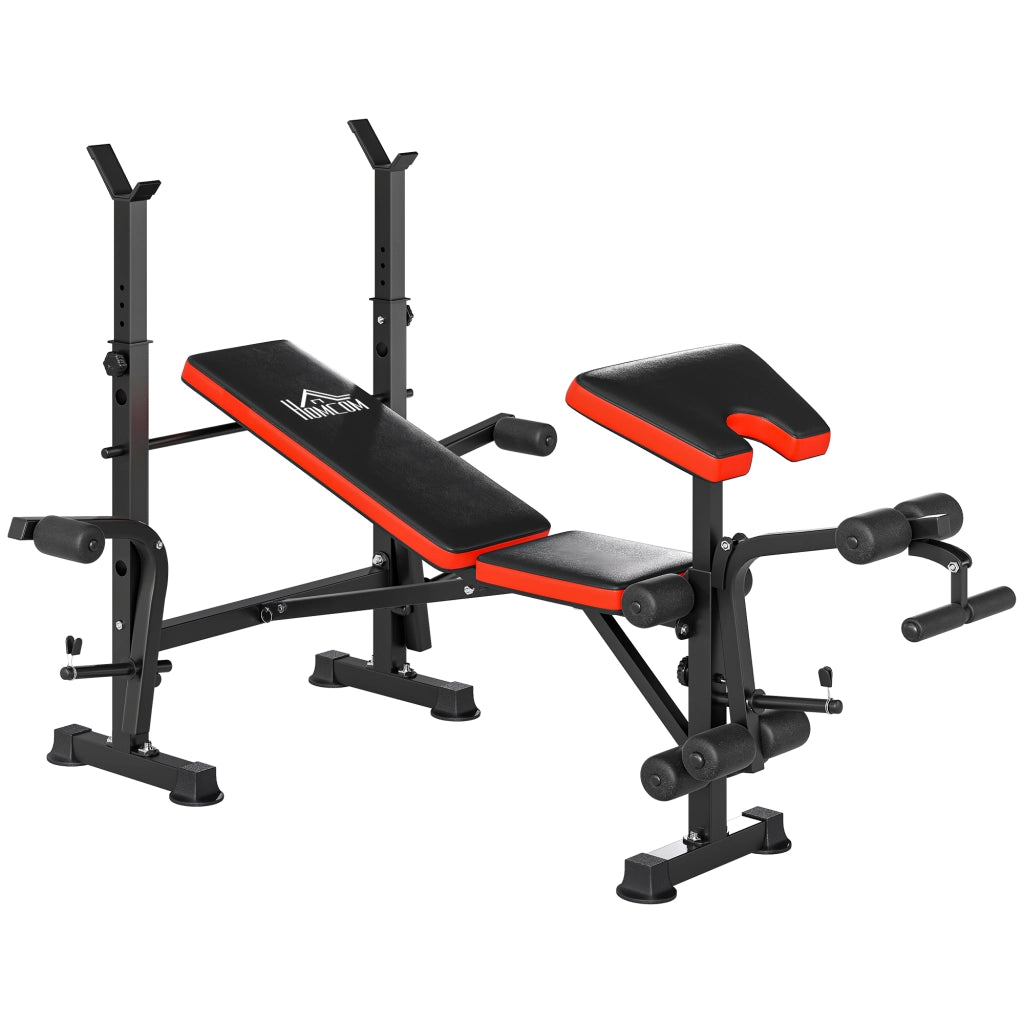 Panca Multifunzione Regolabile con Supporto per Bilanciere, in Acciaio e Plastica, 175x139x127 cm, Rosso e Nero