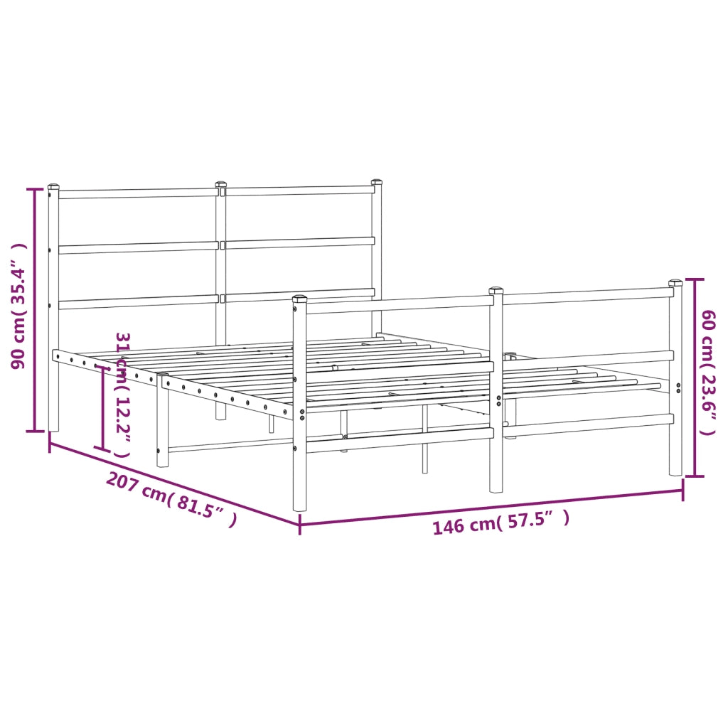 Letto matrimoniale | Letto per adulti | Giroletto con Testiera e Pediera Metallo Bianco 140x200 cm