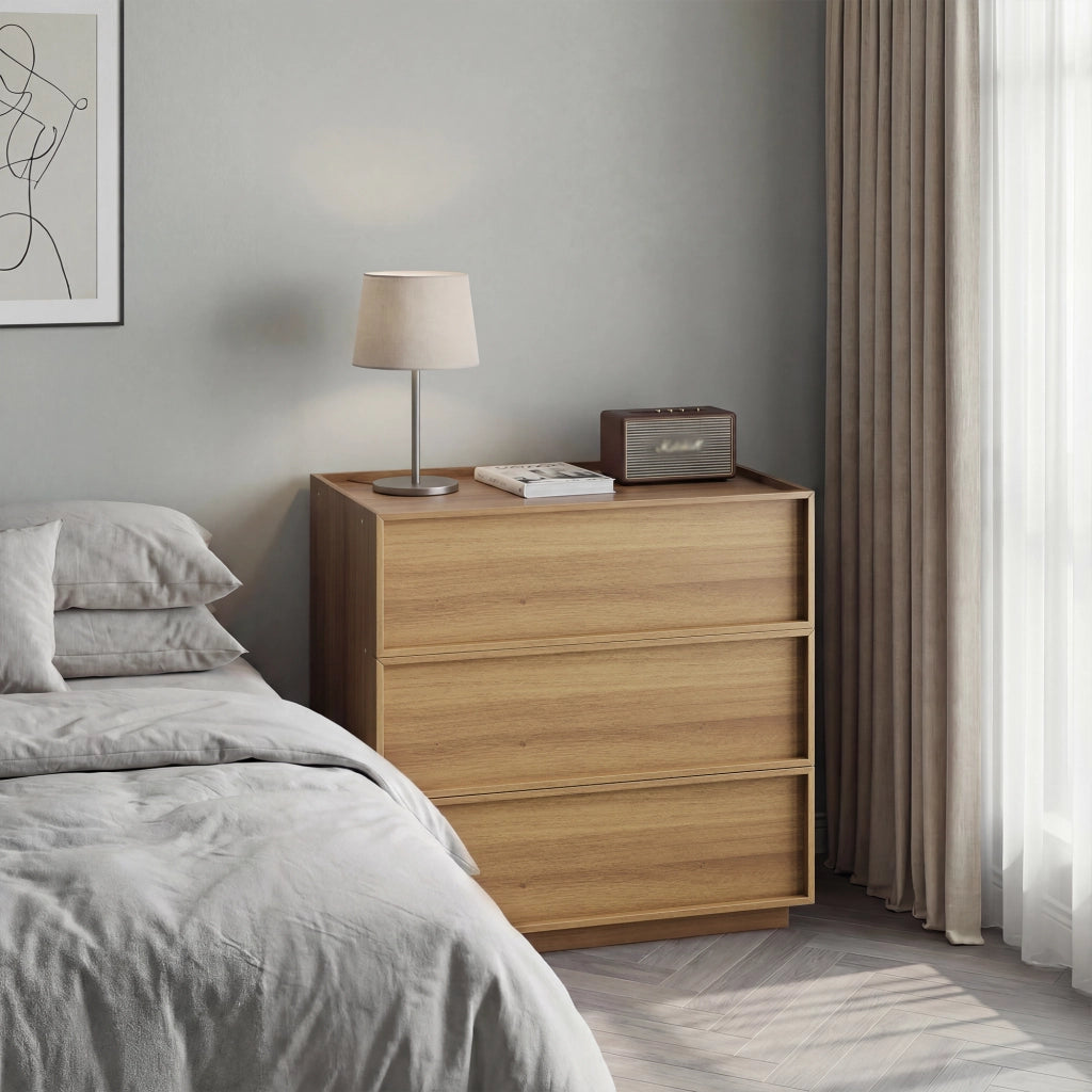 Cassettiera con 3 cassetti, stile moderno, per camera da letto, in MDF e pannello truciolare, rovere, 80 × 48 × 78 cm