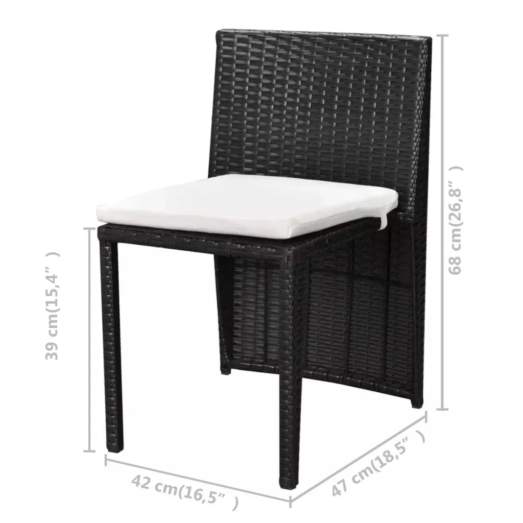 Set da Bistrot 3 pz | Set Salotto da Giardino con Cuscini in Polyrattan Nero