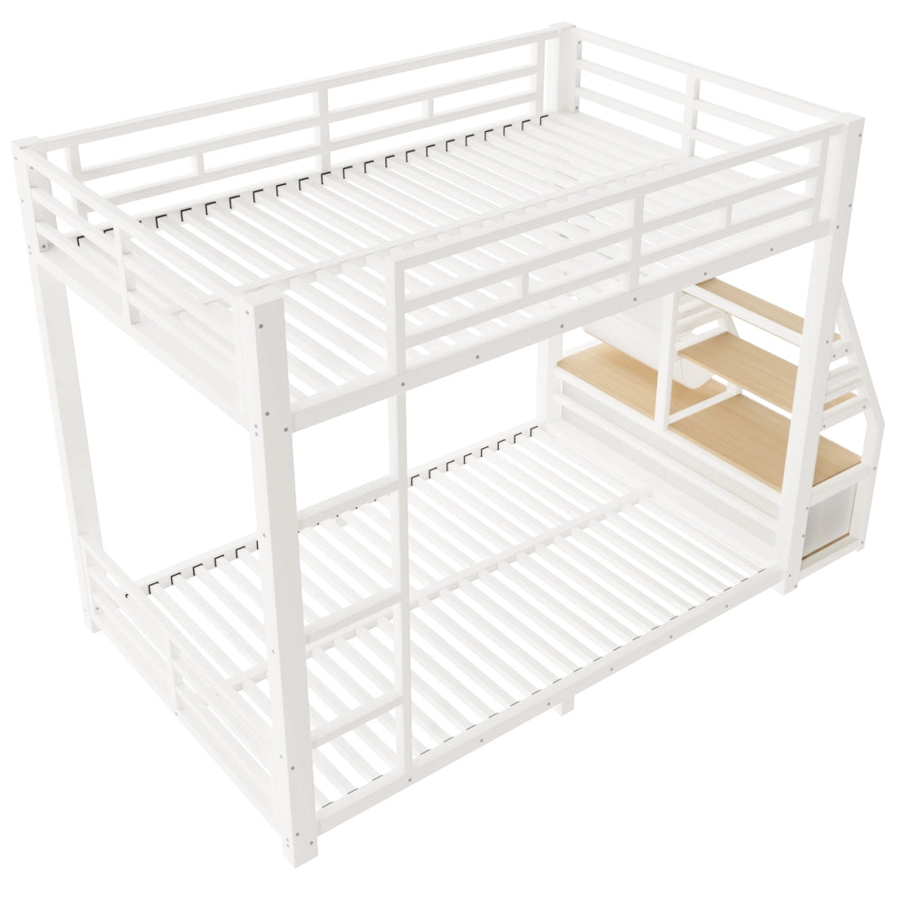Letto a castello 90x200 cm in legno e metallo bianco con LED e 2 cassetti