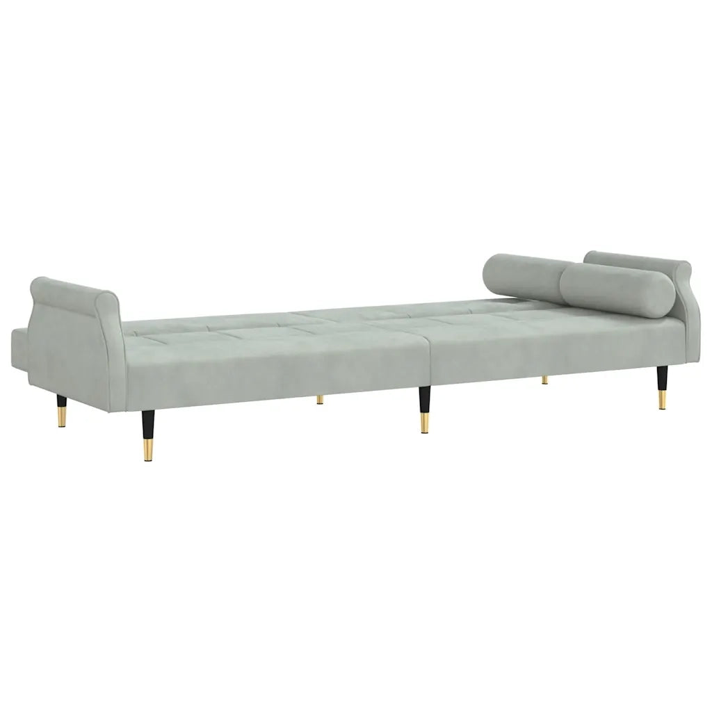 Divano Letto con Cuscini Grigio Chiaro in Velluto 351857