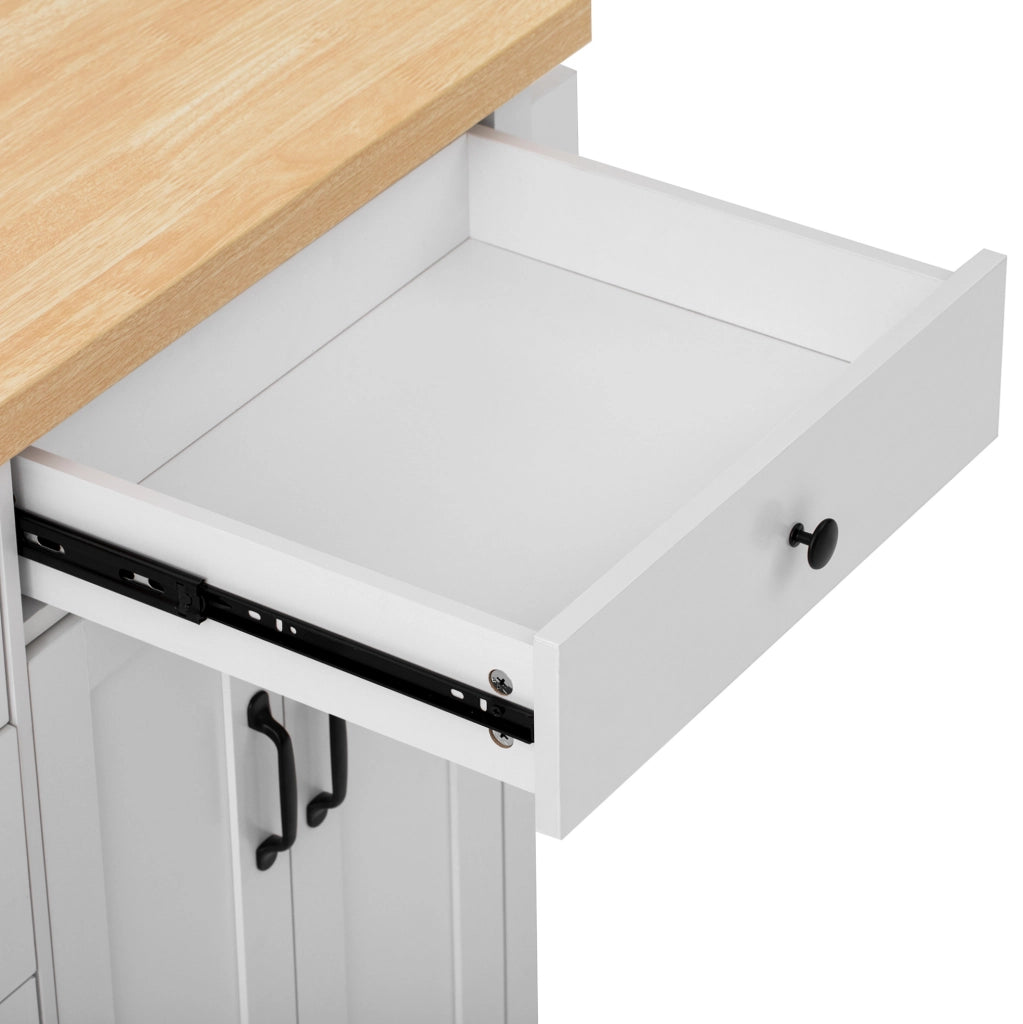 Isola cucina con ruote 107 x 45-70 x 90,5 cm bianco e legno, piano estensibile