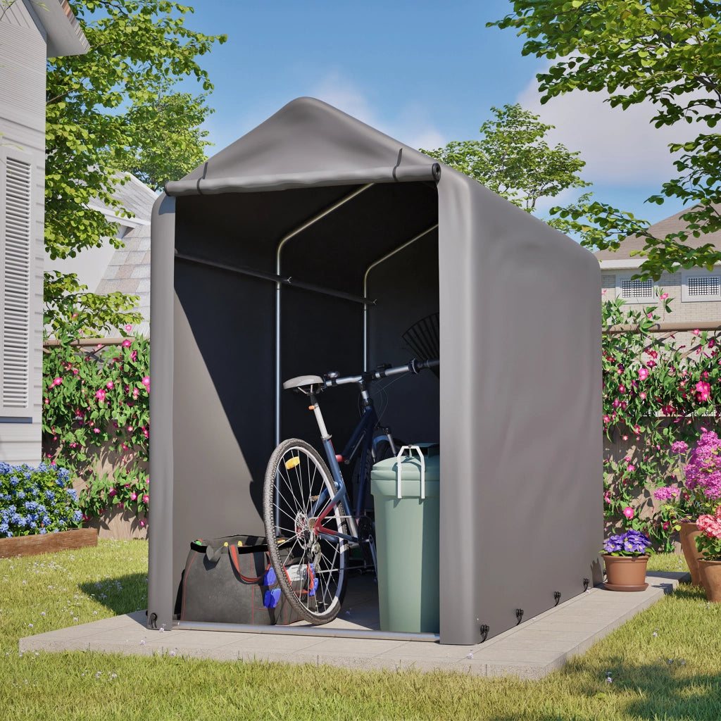 Tenda Garage per Biciclette 187x100x160 cm, Struttura in Acciaio, Impermeabile, Grigio Scuro, per Attrezzi e Accessori, Ideale per Balcone, Terrazzo e Cortile