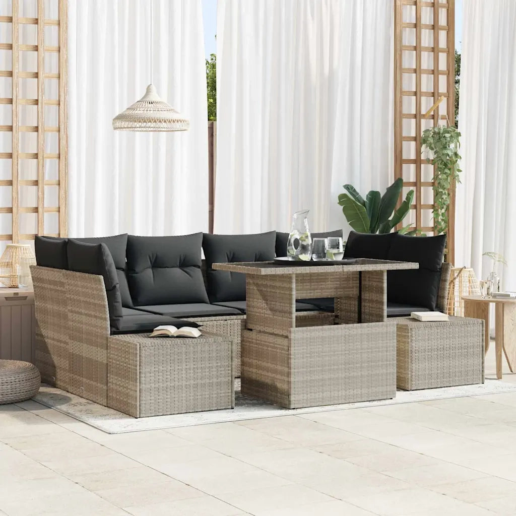 Set di divani con cuscino 7 pcs Grigio chiaro polyrattan