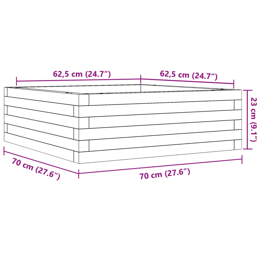Fioriera | Cassetta per fiori | Vaso Giardino Marrone Cera 70x70x23 cm Legno Massello Pino