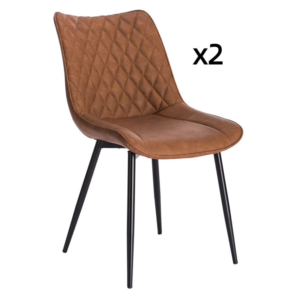 Sedia da sala da pranzo coppia di 2 con schienale ergonomico curvo e gambe in metallo, similpelle marrone chiaro
